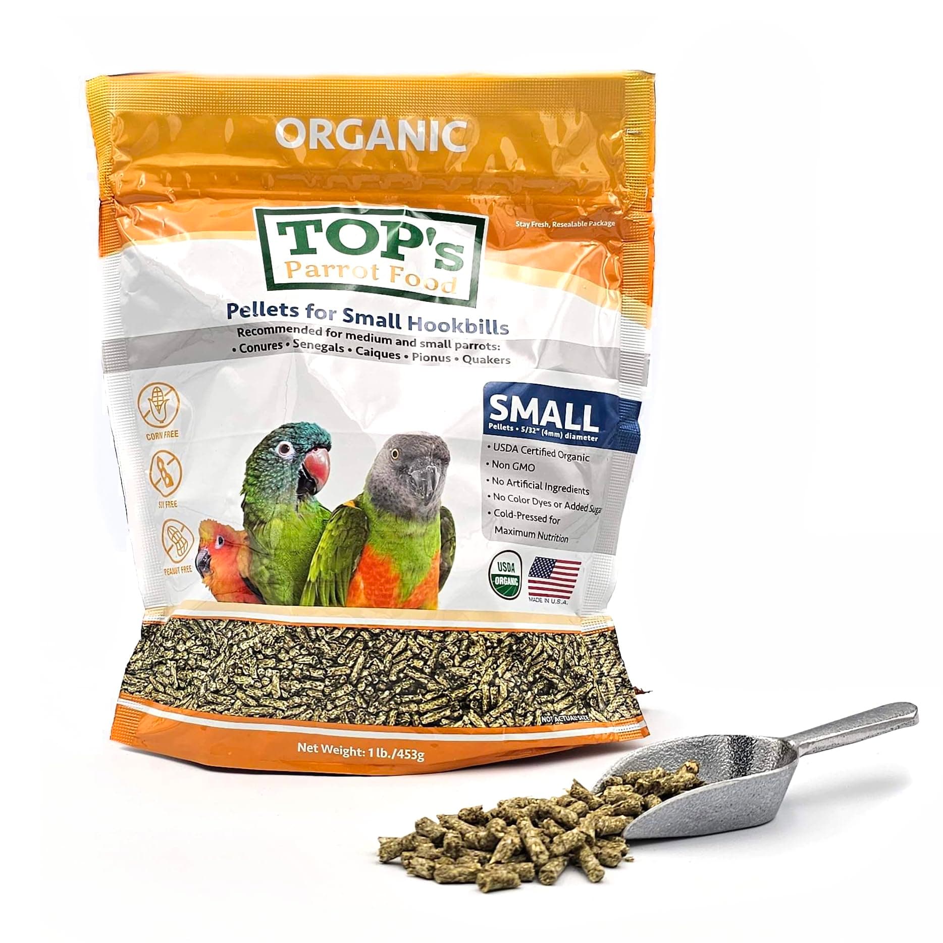 Top Parrot Food Small (For Medium-Sized Birds) 16 oz (453 g) Organic Pellets, USDA Organic Certified, Conua, Hanenaga, Shirohara, Akebono, Okina