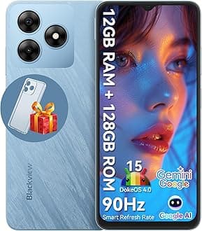 Blackview WAVE 8 Unlocked Mobile Phones, 12GB+128GB/2TB, Octa-Core 4G Android 15 Smart Phone, 13MP+8MP AI Camera 5000mAh/10W, Dual SIM Smartphone, 6.56" HD+, GPS/OTG, Fingerprint/Face ID, Blue