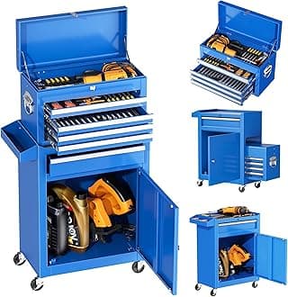 INTERGREAT Rolling Tool Chest, 5-Drawer Tool Box Organizer w/Lockable Wheels & Sliding Drawers & Detachable Top, Tool Storage Cabinet for Garage Workshop (Blue)
