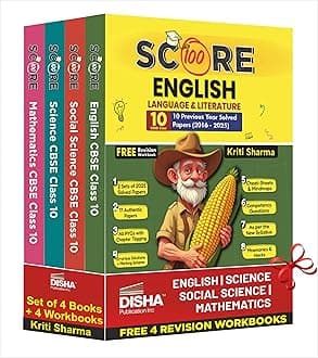 Disha (Set of 4 Books with 4 Workbooks) Score 100 Science, Mathematics (Standard), Social Science, English Language & Literature CBSE Class 10 - 10 Year-wise Solved Papers (2016 - 2025) 5th Edn | 2026 Exam