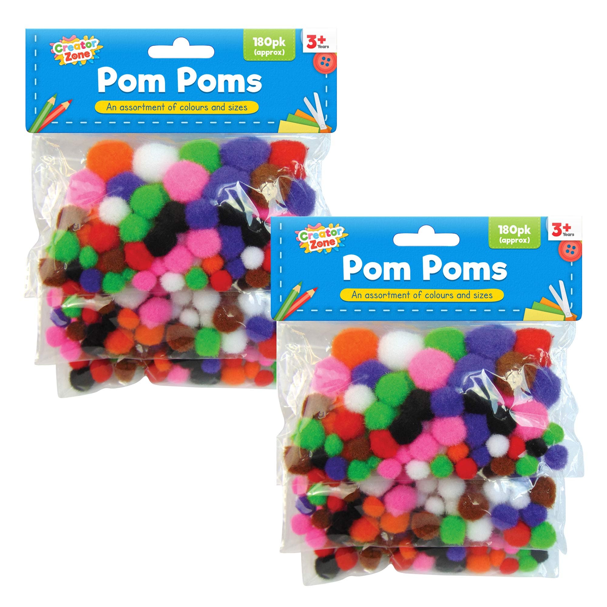 Creator Zone360pk Pom Poms | Pompoms for Arts & Craft | Assorted Sizes Fluffy Balls Small Medium Large
