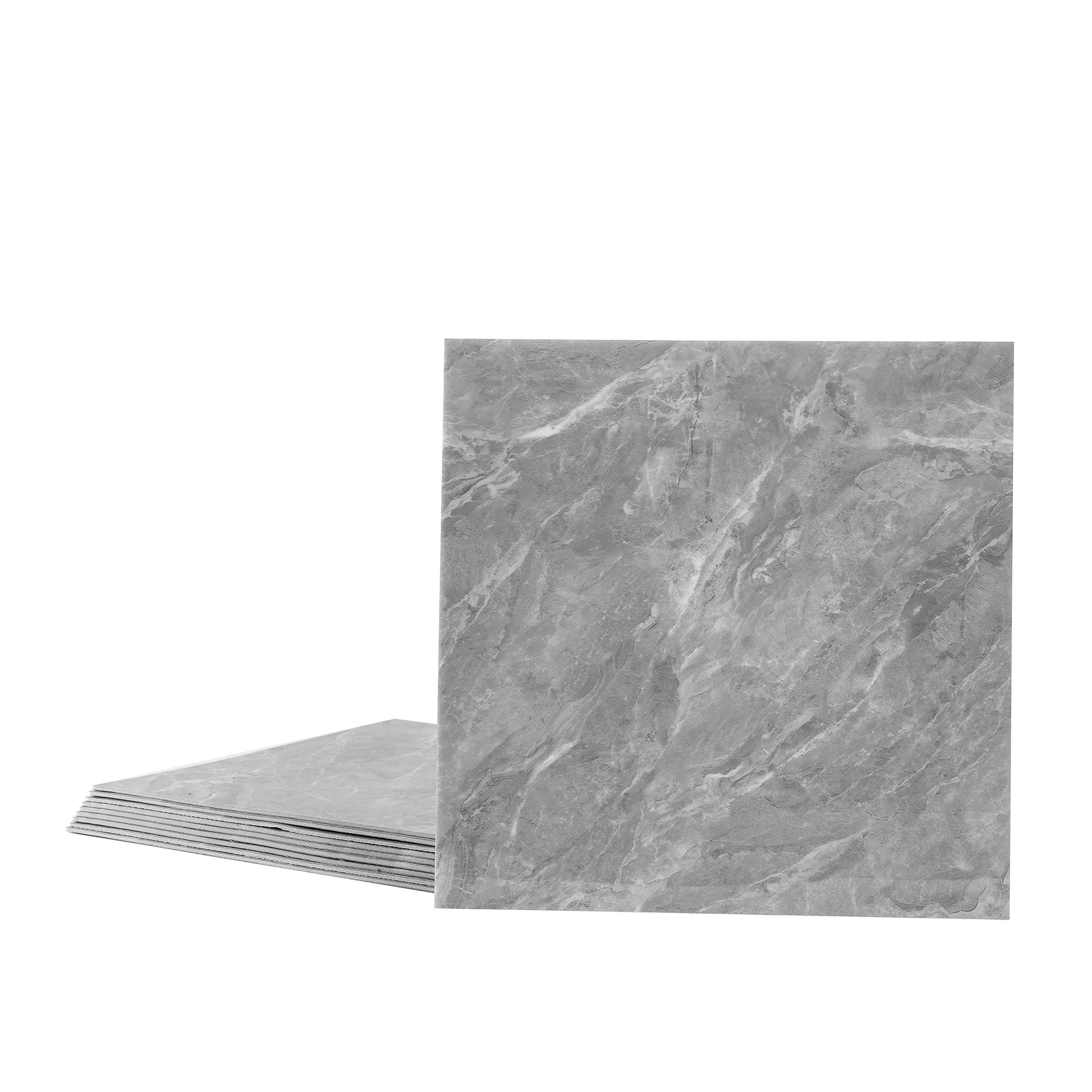 Gray Marble Tile Peel and Stick Backsplash for Kitchen,PVC Plastic Composite Vinyl Waterproof 12"x12" Peel Stick Back Splash Tile Wall Sticker Bathroom Fireplace Shower Tile