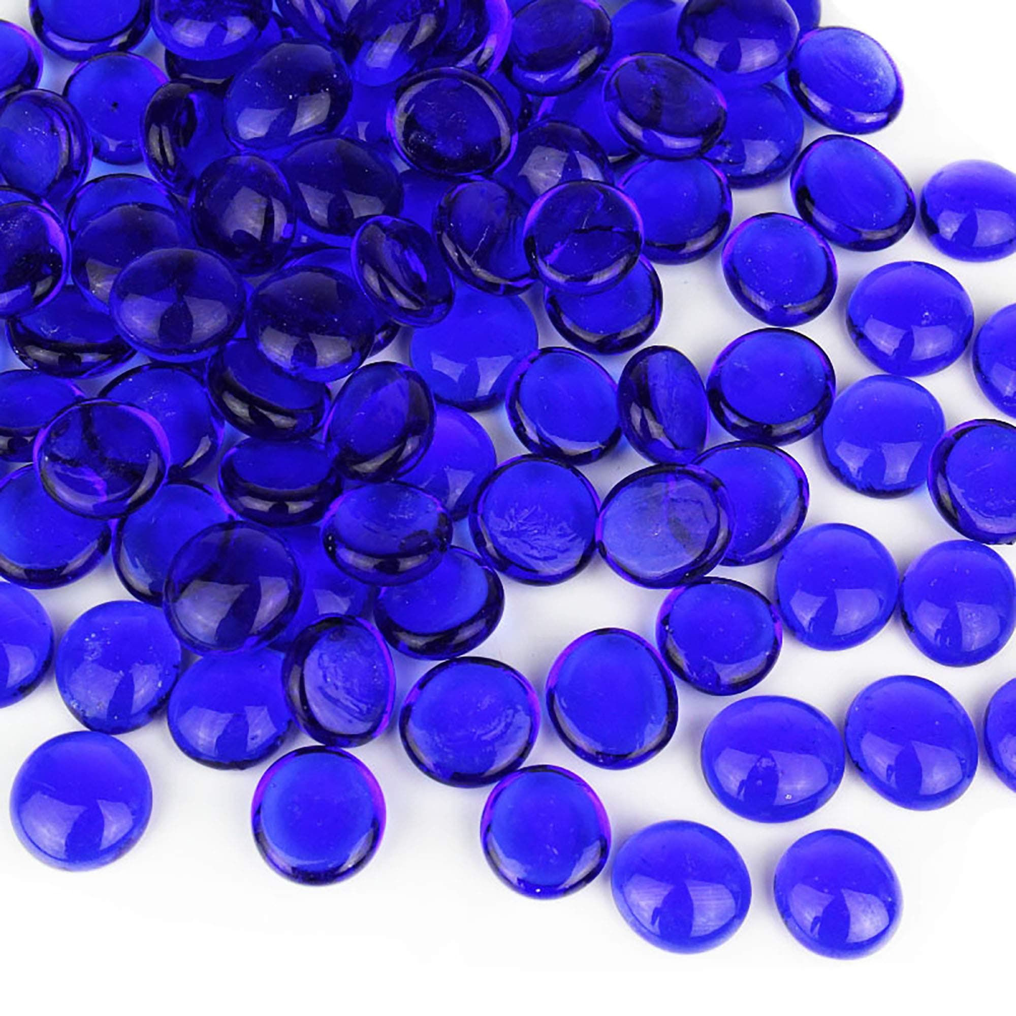 CYS EXCEL Cobalt Blue Glass Gemstone Beads Vase Fillers Flat Marble Beads Multiple Color Choices Aquarium Decor Rocks Floral Stones Decorative Mosaic Glass Gem Pebbles, 3 LBS