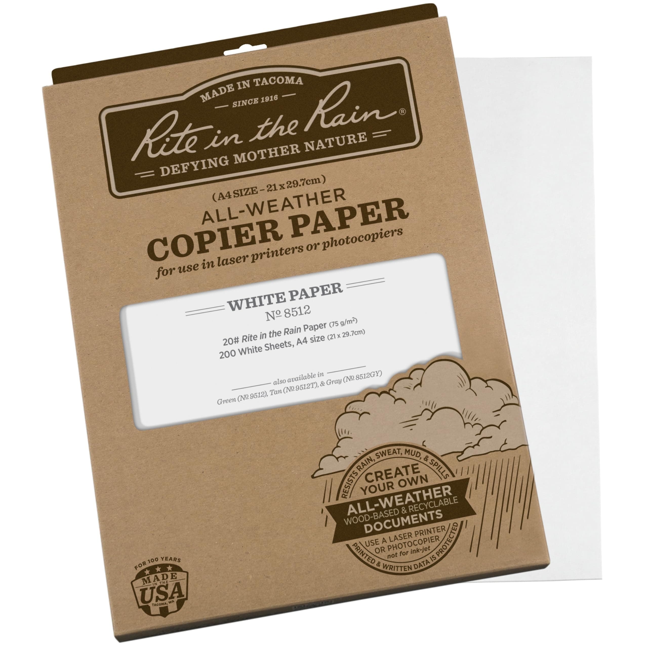 Weatherproof Laser Printer Paper, A4 Paper Size 21 x 29.7cm, 20# White, 200 Sheet Pack (No. 8512)