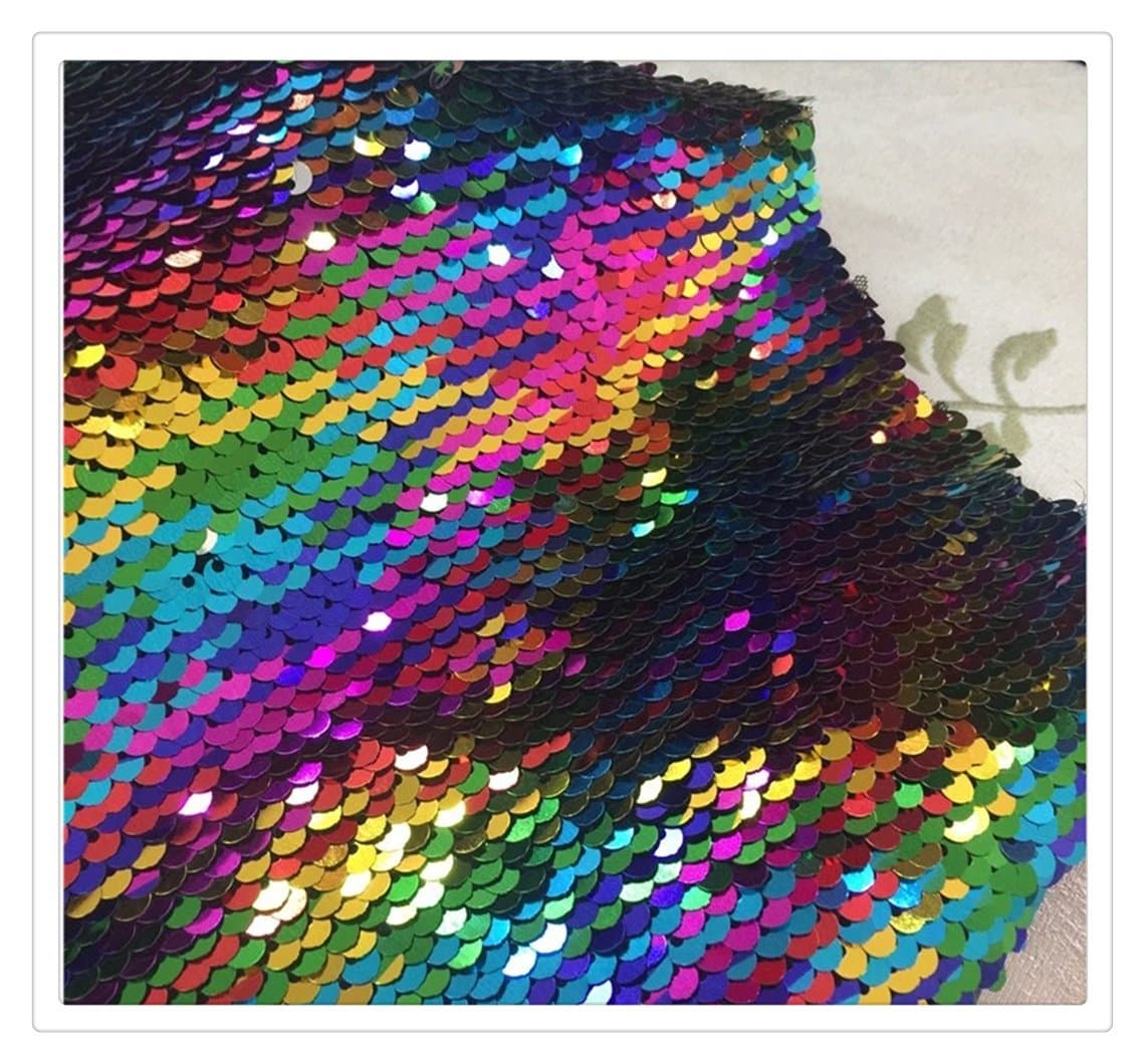 Sparkle Rainbow Glitter Dot Sequins Holographic Laser Mermaid Scale Fabric Stripe Mesh Backing Sold by Half of Yard