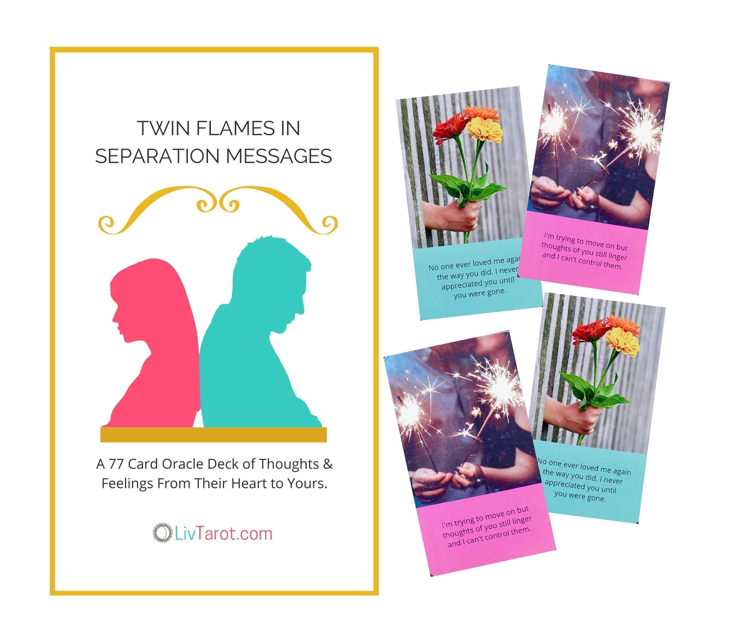 Twin Flames in Separation Oracle Deck. 77 Love Messages for Lovers with Little to No Contact. Love Oracle Cards. Twin Flame and Soulmates Oracle Cards. Messages of Love Oracle Cards