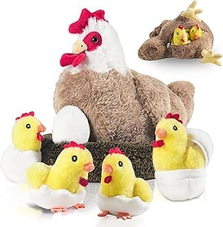 9 in 1 Chicken Stuffed Animal, Stuffed Chicken Toys for Kids Zippered Egg Laying Hen Plush with Baby Chicks, Eggs and Coop for Easter Christmas Birthday Gifts Farm Party Decors