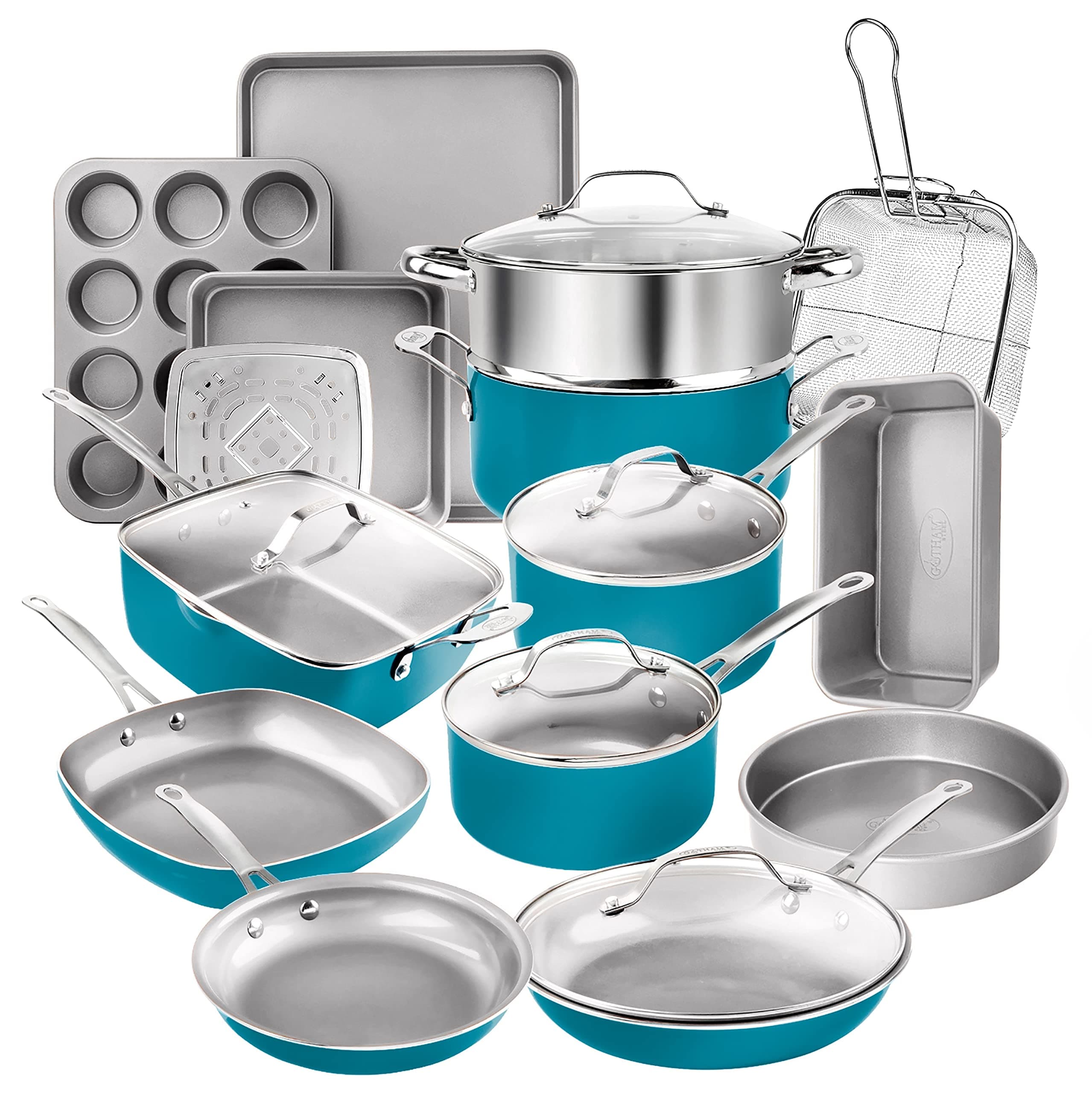 20 Piece Pots and Pans Set Nonstick Cookware Set, Pot and Pan Set, Kitchen Cookware Sets, Ceramic Cookware Set, Ceramic Pots and Pans Set, Pot Set, Dishwasher Safe, Aqua Blue