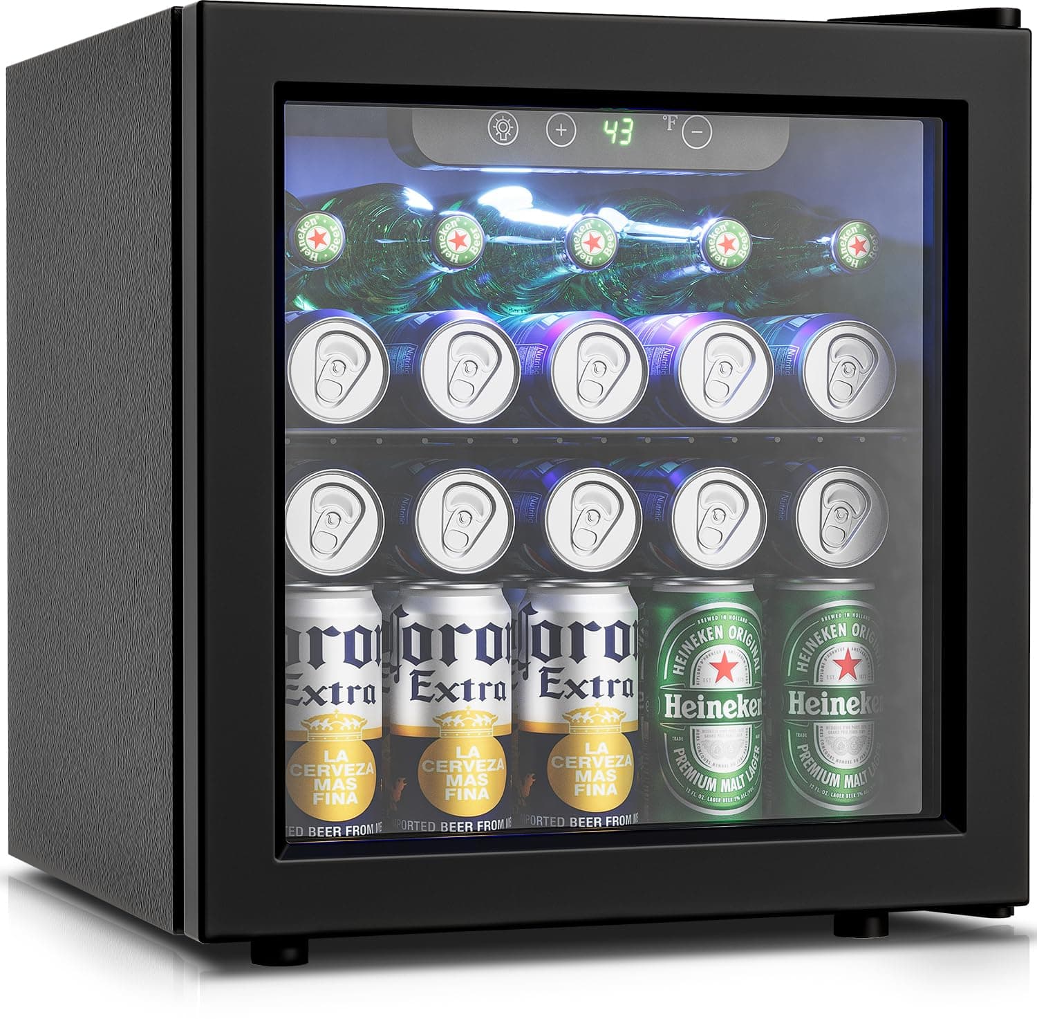50 Can Beverage Refrigerator Cooler - 1.3 Cu.Ft Mini Fridge with Glass Door, Soda Beer Drink Wine Fridge, Countertop Small Refrigerator for Bedroom Office Home Dorm Bar, Black