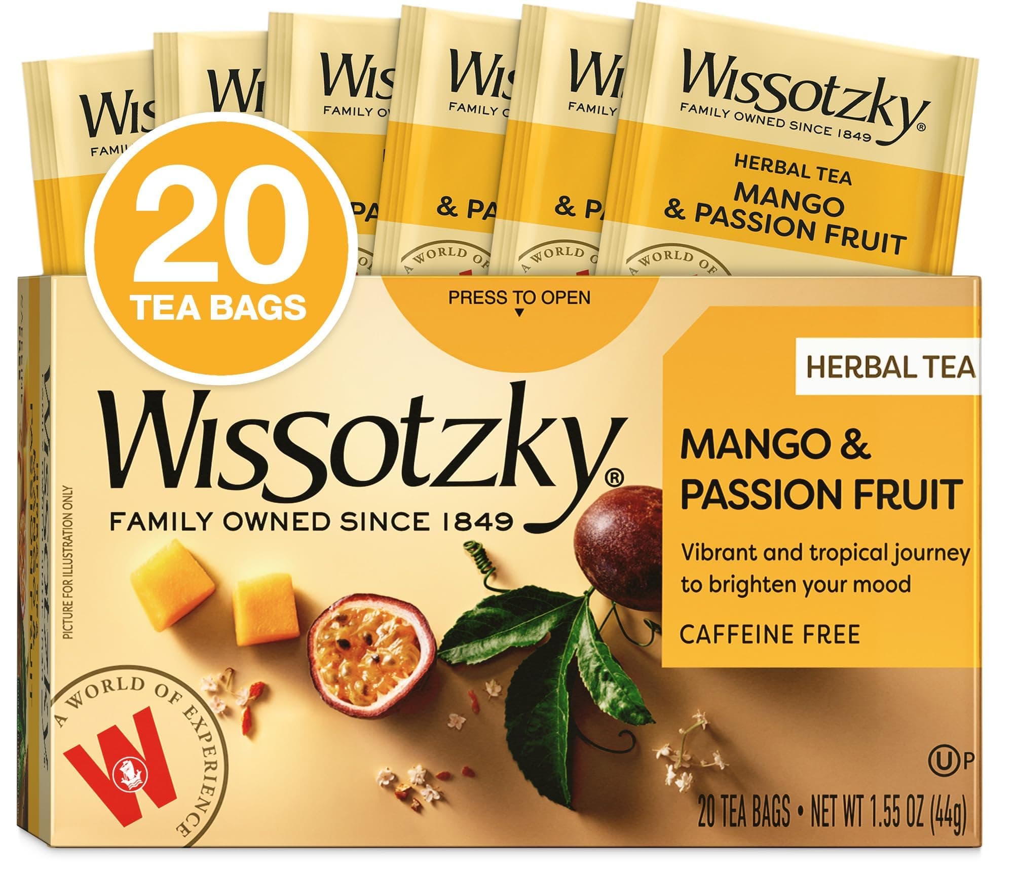 Mango & Passion Fruit Tea (20 Tea Bags) Caffine Free, Made With Premium Fruit & Herbal Tea Leaves