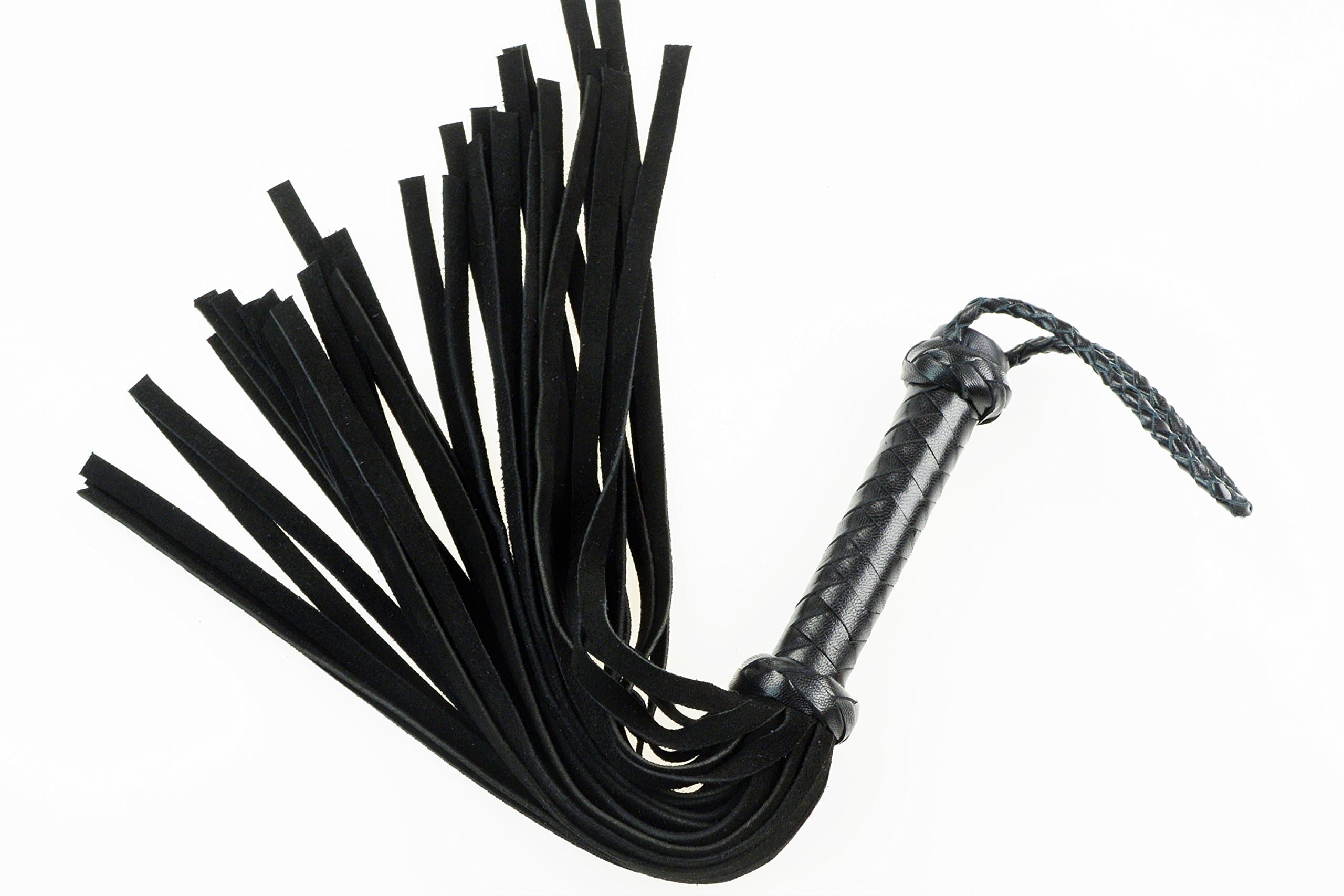 Premium Quality Black Leather Heavy Duty 36 Suede Tail Flogger, Bull Whip, Cat of Nine Tails, Genuine Leather, Polished Leather Handle 17.5"