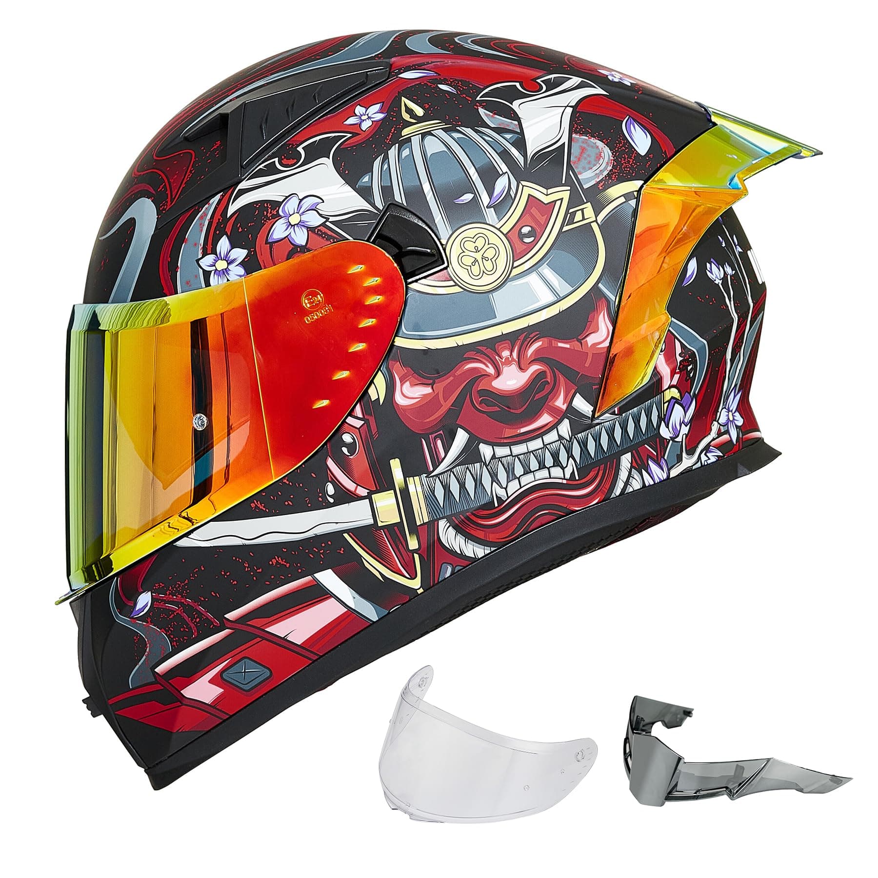 Motorcycle Helmet Full Face with Pinlock Compatible Clear&Tinted Visors and Fins Street Bike Motocross Casco DOT Model Z501(Armor Red, Large)