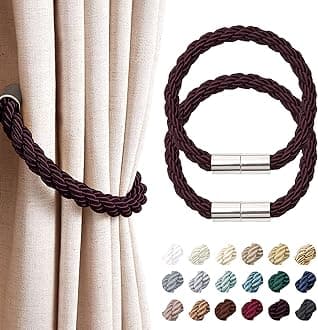 NICEEC 2 Pack Strong Magnetic Curtain Tiebacks Modern Simple Style Drape Tie Backs Convenient Decorative Weave Rope Curtain Holdbacks for Thin or Thick Home & Office Window Draperies (Deep Purple)