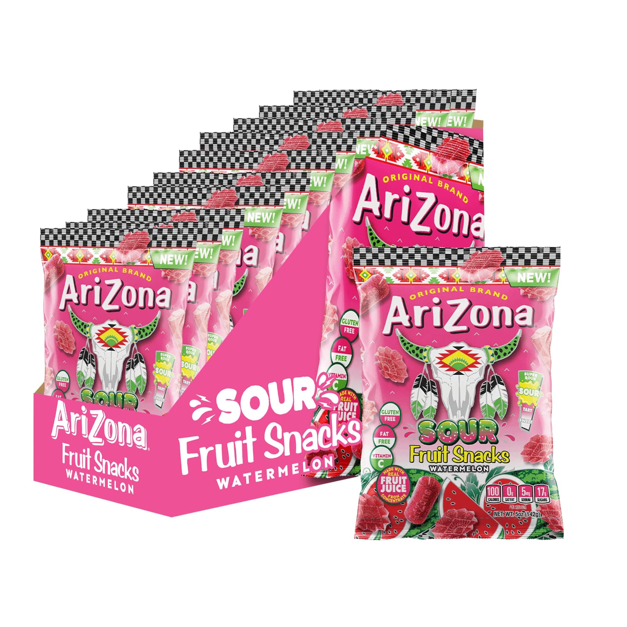Fruit Snacks, Sour Watermelon - NEW - 5 Ounce Bags (Pack of 12) - Gluten Free - Gummy Chews