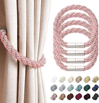 NICEEC 4 Pack Strong Magnetic Curtain Tiebacks Modern Simple Style Drape Tie Backs Convenient Decorative Weave Rope Curtain Holdbacks for Thin or Thick Home & Office Window Draperies (Pink)