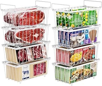 iSPECLEChest Freezer Organizer Bins - 8 Pack Small Stackable Deep Freezer Organizer Bins for Most 7 Cu.FT Freezer Sort Frozen Meats, Freezer Storage Bins Easy Access Food without Digging, White
