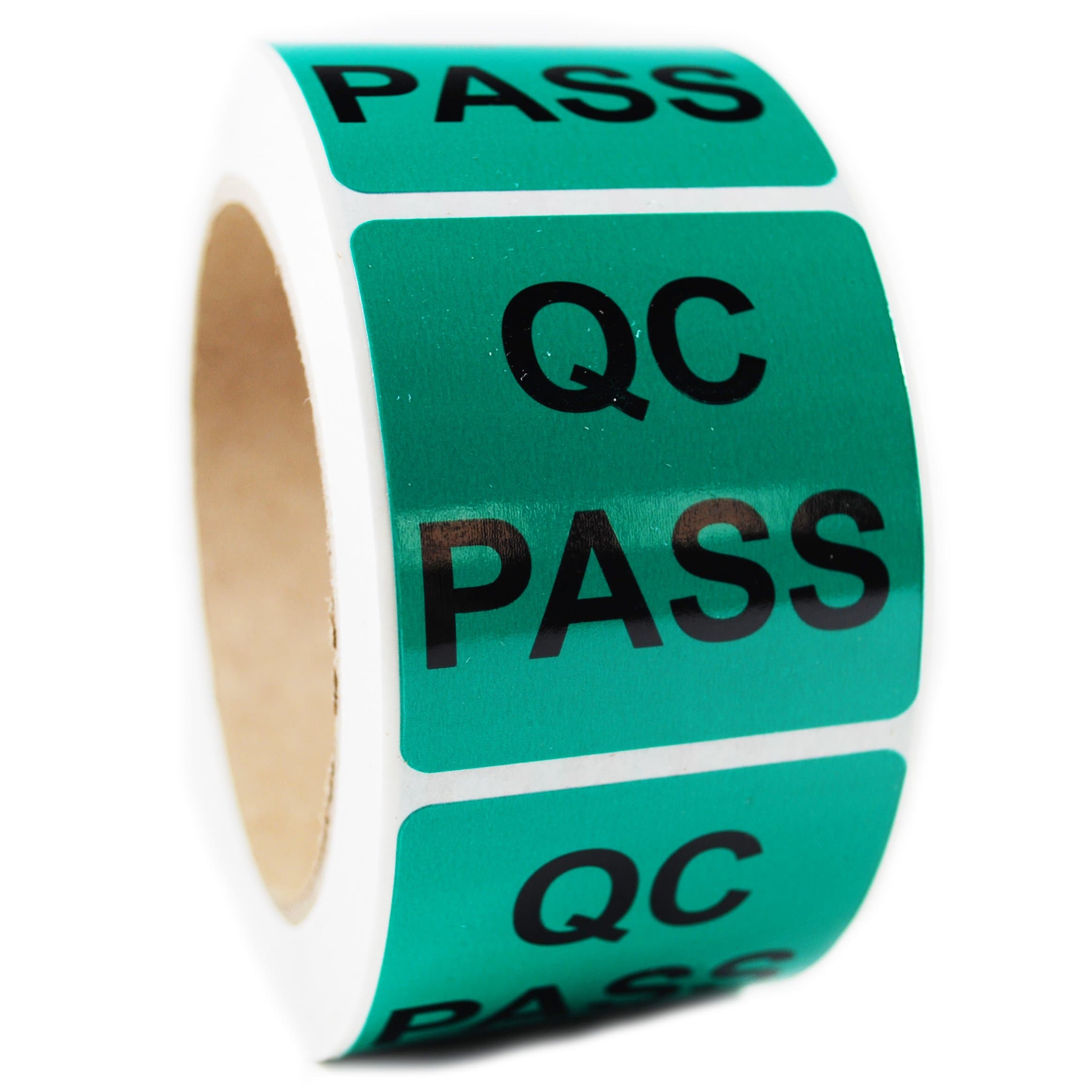 Glossy Green"QC Pass" Sticker Label - 2" by 2" - 500 ct