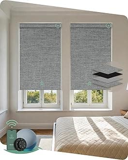 Yoolax Motorized Blinds with Remote, Blackout Smart Blinds Motorized Fabric Roller Shades Work with Alexa, Automatic Shades for Windows Custom Size (Smoky Gray)