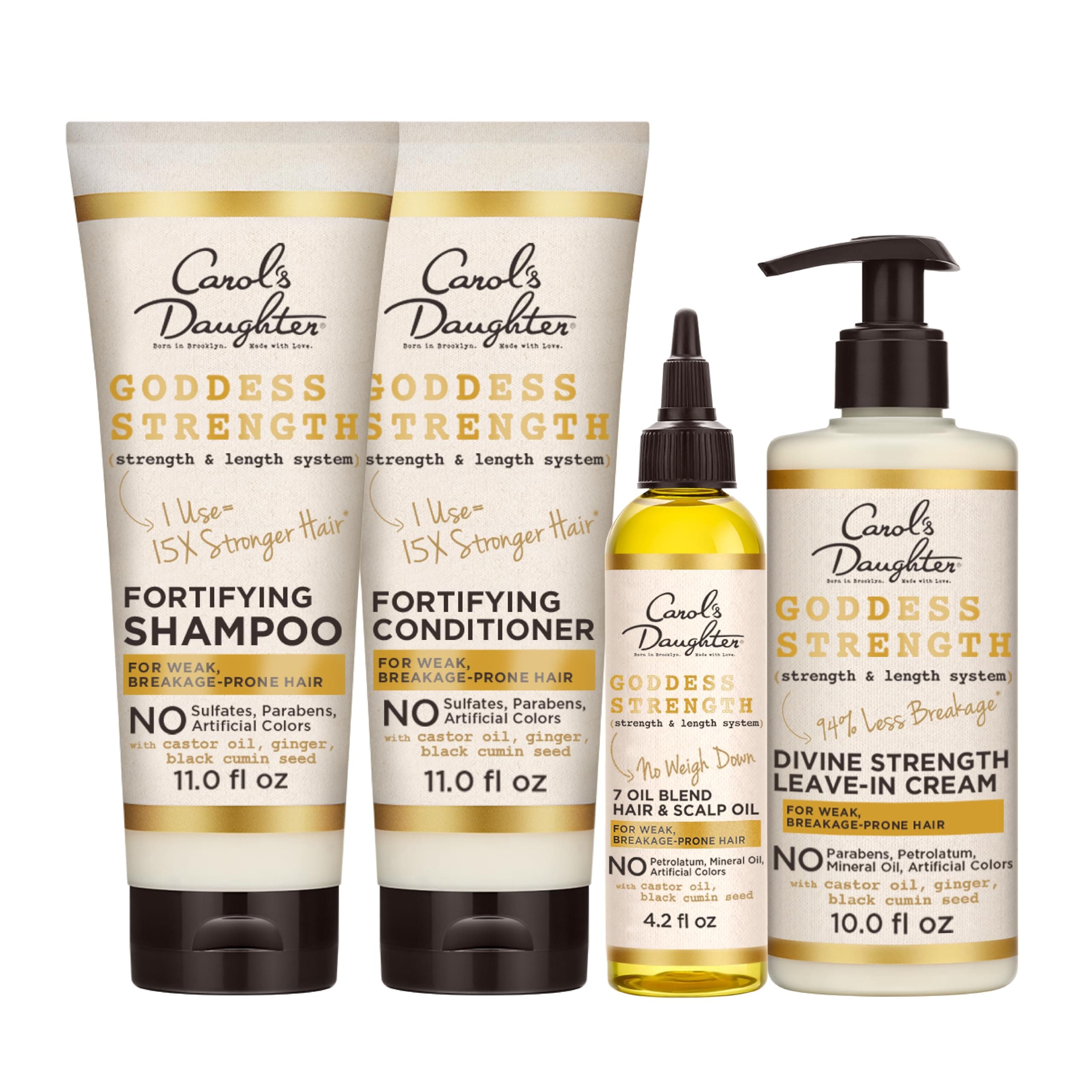 Goddess Strong Bundle Hair Care Kit - Shampoo, Conditioner, Leave-In Treatment, Scalp Oil, 4 Items