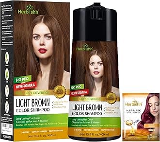 Herbishh Hair Color Shampoo For Gray Hair – Enriched Color Shampoo Hair Dye Formula – Hair Dye Shampoo And Conditioner – Long Lasting & Diy (Light Brown)