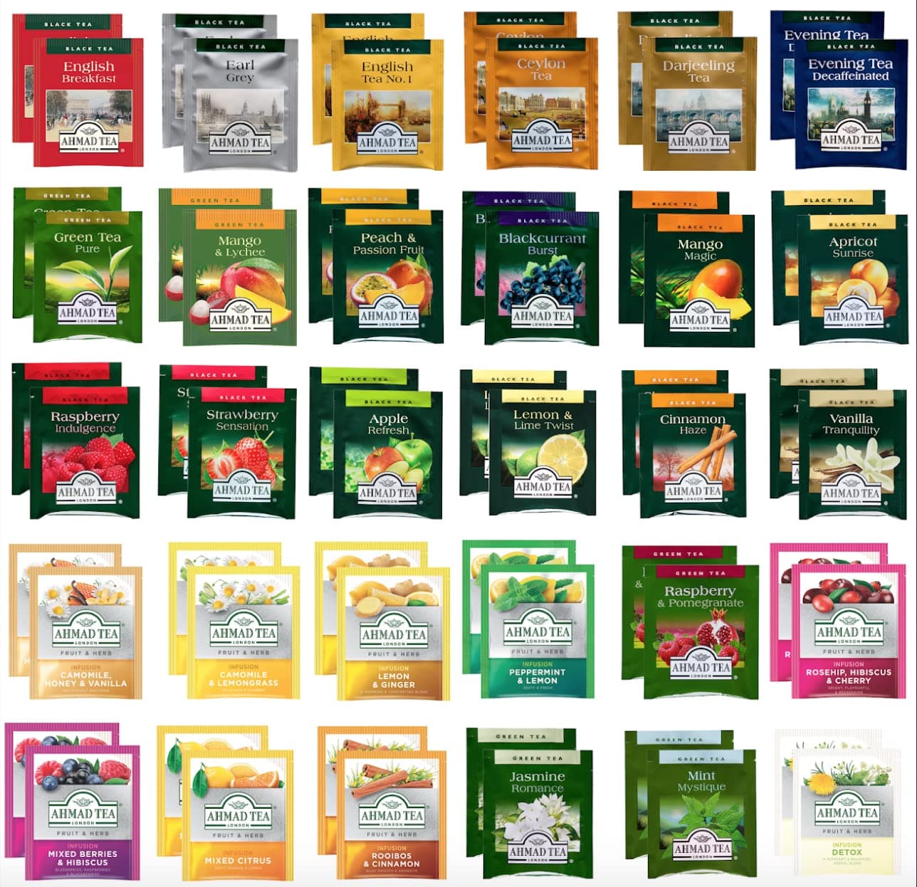 Premium Tea Bags Assortment Sampler Box - 60 Count - Perfect Variety Assortment Pack - English Breakfast, Ceylon, Peach & Passion Fruit, Raspberry and More