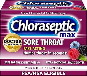 Chloraseptic Max Strength Sore Throat Relief Lozenges, Wild Berry, Drops with Liquid Center to Numb Sore Throat, 15 Count
