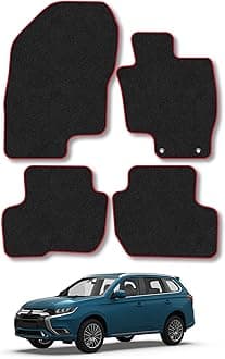 Car Mats Compatible with Mitsubishi Outlander PHEV (2014+) Red Trim Carpet Tailored Fit Car Floor Mats Set Accessory Custom Fit Water-Resistant Anti Slip Backing All Weather Full Coverage With Clips