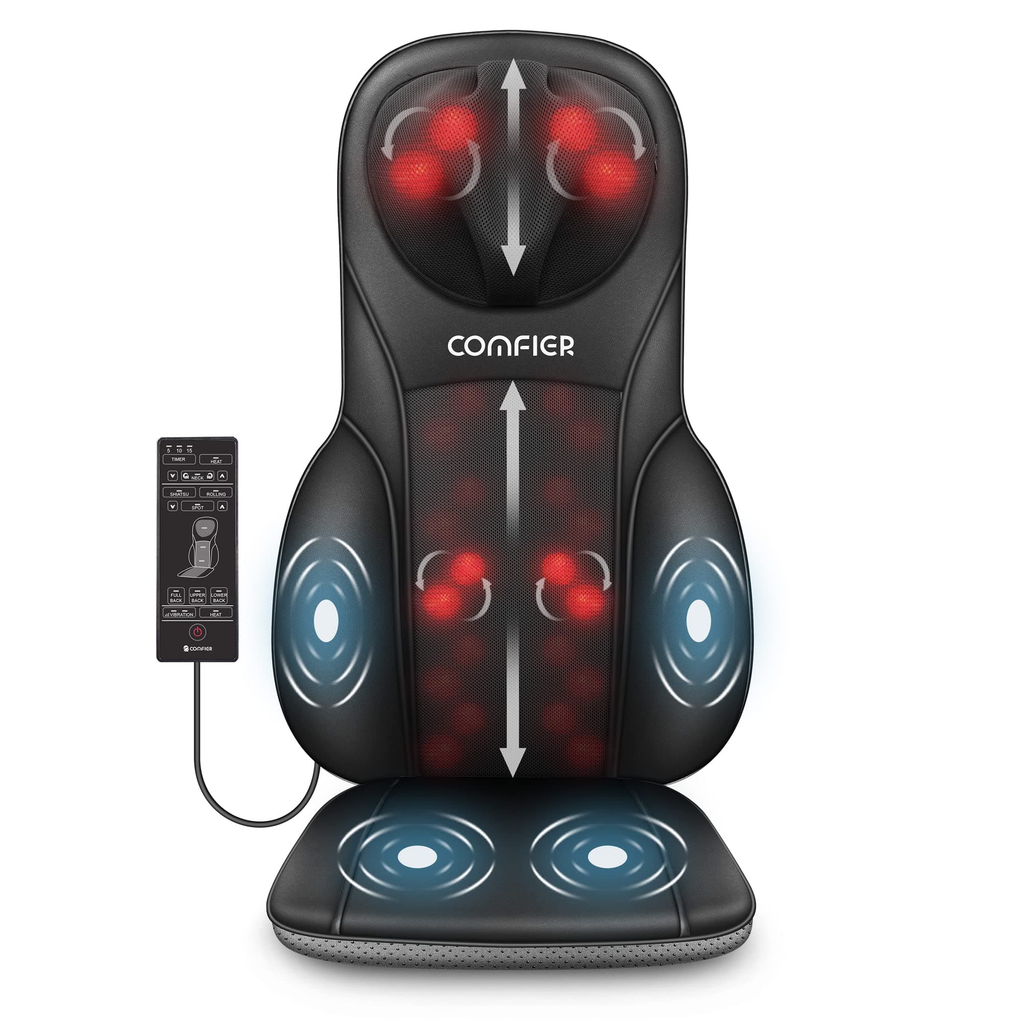 COMFIER Shiatsu Back Massager with Heat, Deep Kneading & Rolling Massage Chair Pad, Chair Massager for Office Home Use Mothers Day Gifts for Womem