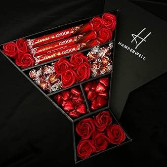 Signature Chocolate Bouquet Hamper With Lindor, Red Roses, Chocolate Truffles, Lindor Chocolate Bars & More in a Luxury Presentation Box