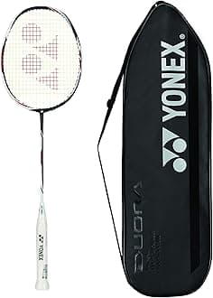 YONEX Graphite Duora Z Strike Professional Badminton Racquet with free Full Cover (Black, White, 88 grams , 28 lbs Tension, Made in Japan)