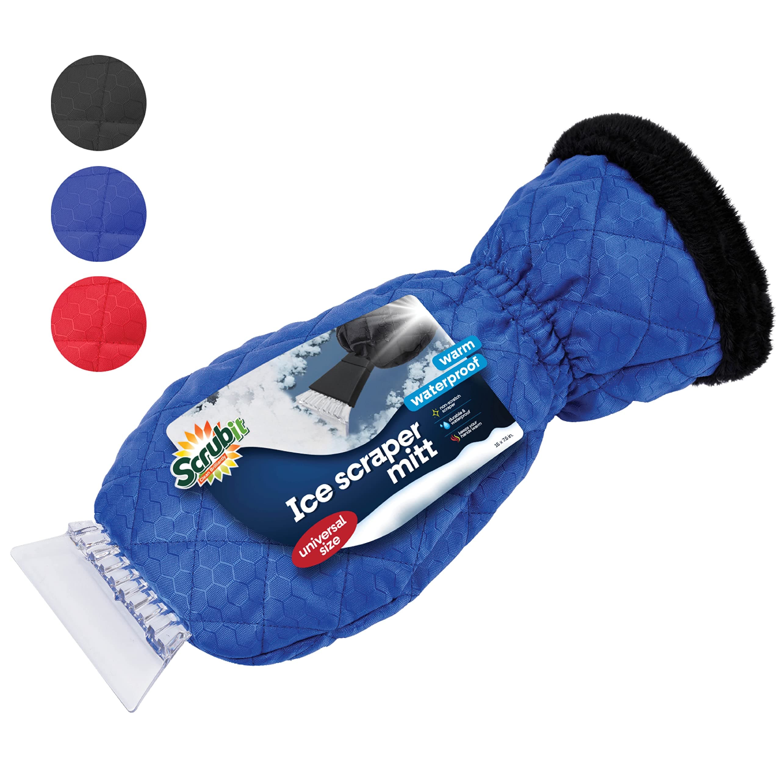 SCRUBIT Ice Sc with Glove - Car Windshield Sc for Ice and Snow w/Fleece Mitt - Quickly Scrape and Remove Snow While Staying Warm - Waterproof & Windproof - Car Sc Snow Brush (Blue)