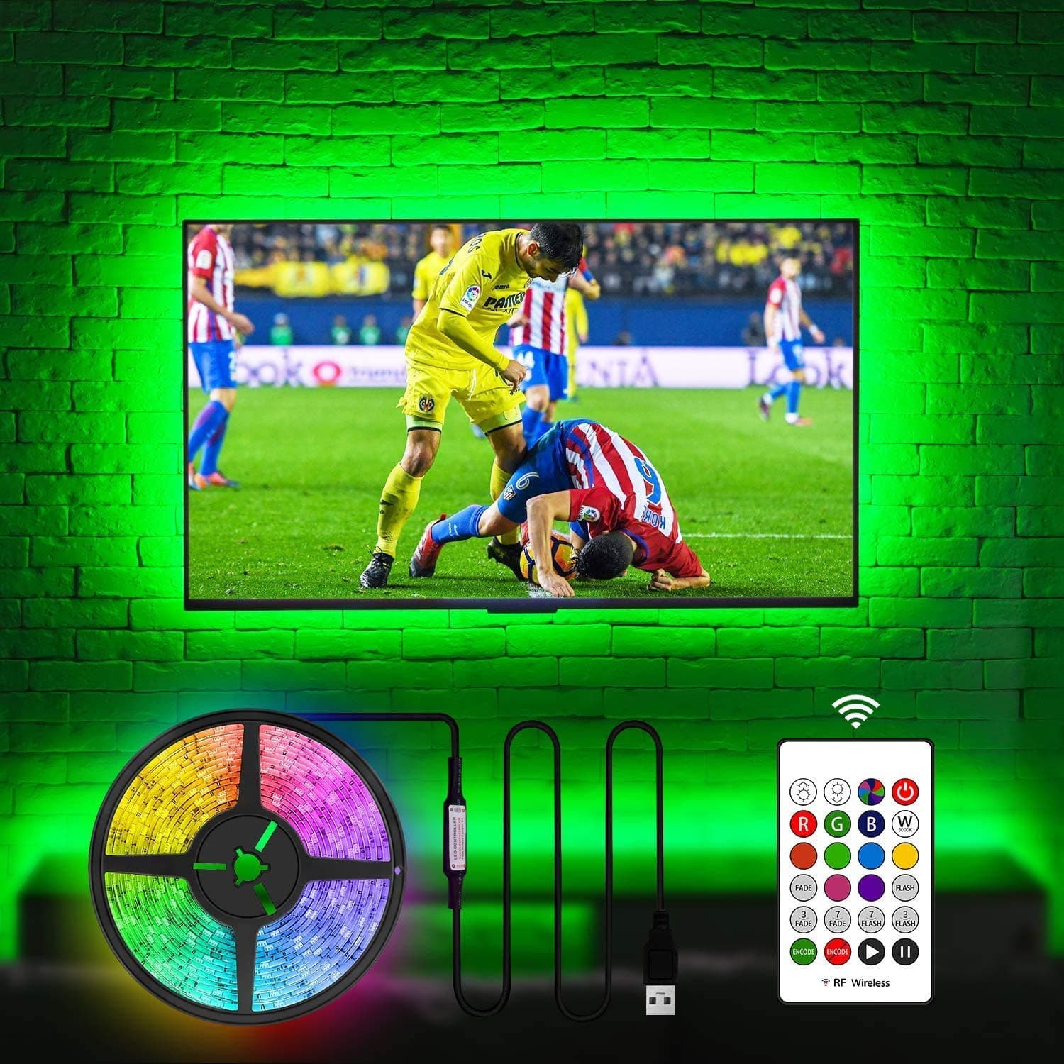 LED TV Backlight for 50 55 Inch TV, 12ft USB TV Lights Strip Cover 4/4 Sides HDTV Without Dark Spot, 18 Colors Changing, 10 Dynamic Modes Bias Lighting System