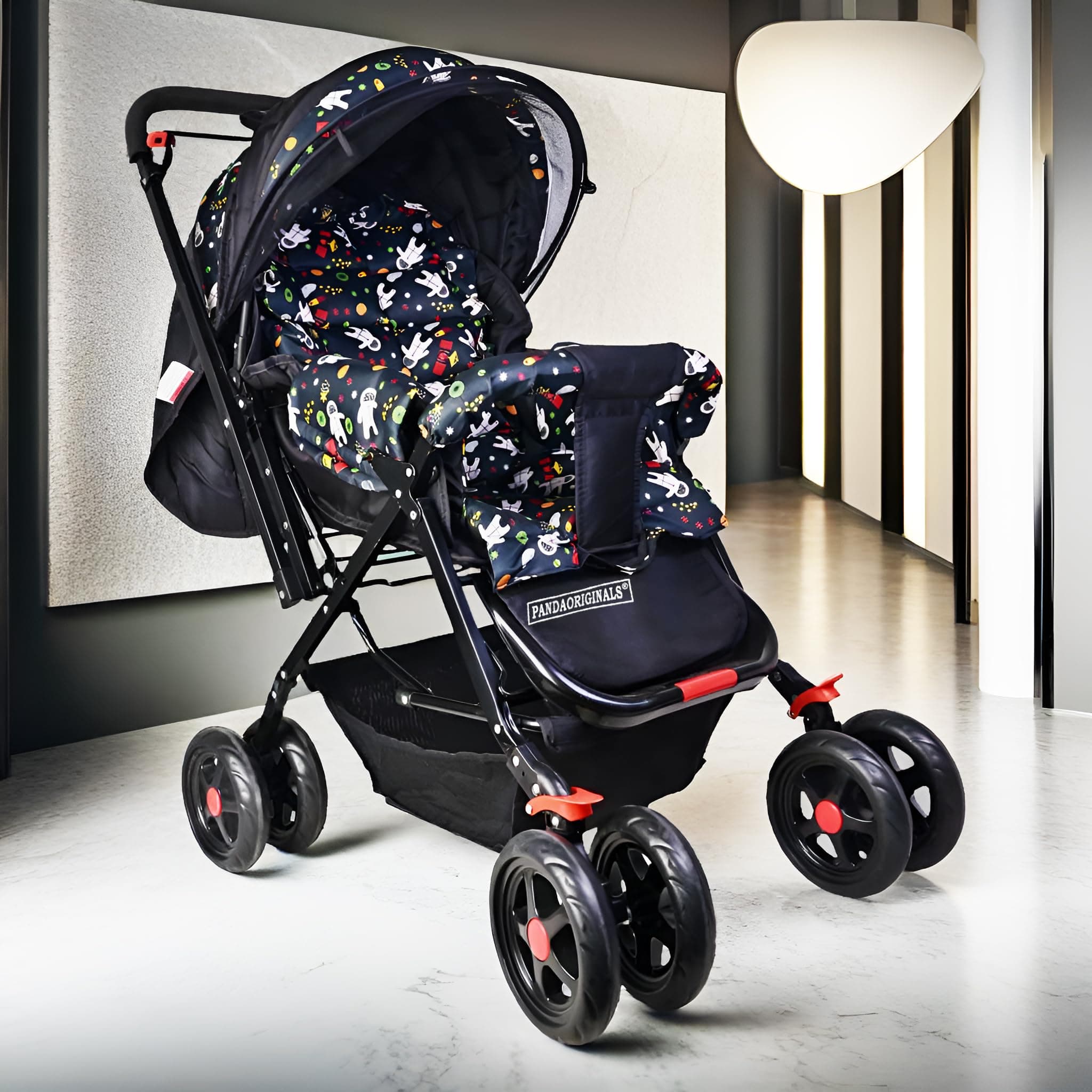 Pandaoriginals Jumbo Baby Stroller Pram for 0-3 Years 5 Point Safety Harness,360° Swivel Wheel Stroller