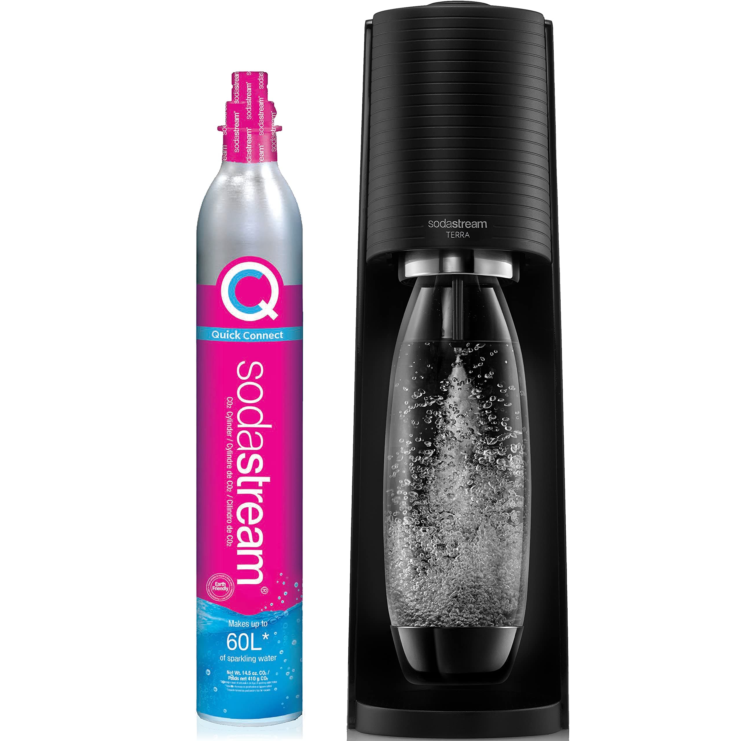 SodaStream Terra Sparkling Water Maker (Black) with CO2 and Dishwasher Safe Bottle