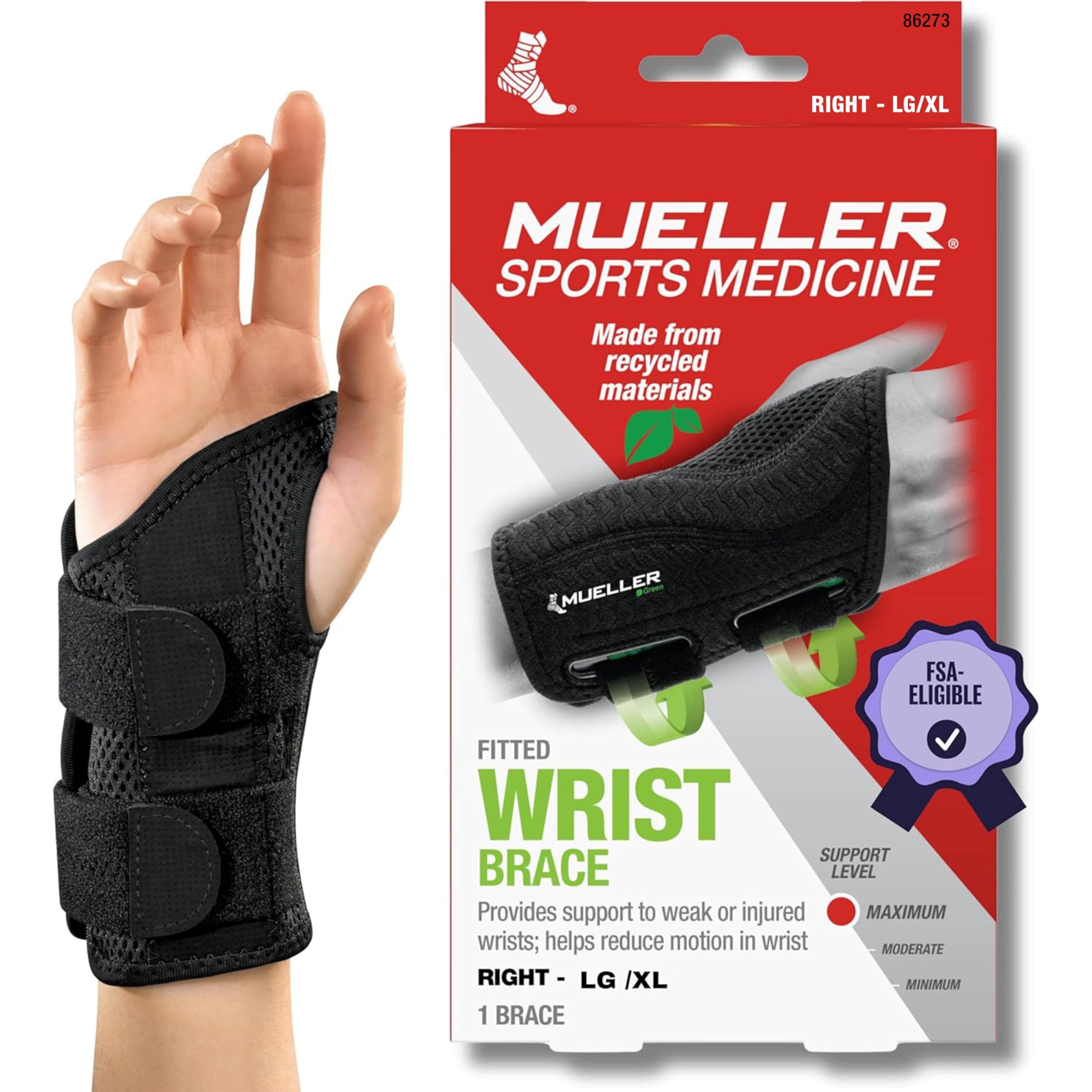 Mueller Fitted Wrist Right , Black, Large/XLarge Color: Black Size: Long/Xlarge, Model: 86273 by Tools & More