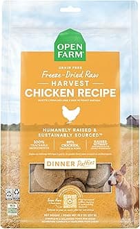 Freeze Dried Raw Dog Food, Patties with 95% Meat, Organs & Bone, Complete Meal or Freeze Dried Dog Food Mixer, Chicken Recipe, 17.5oz Bag