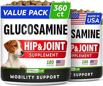 Glucosamine for Large Dogs - Joint Supplement Large Breed w/ Omega-3 Fish Oil - Chondroitin, MSM - Advanced Mobility Chews - Joint Pain Relief - Hip & Joint Care - Chicken Flavor - 360Ct - Made in USA