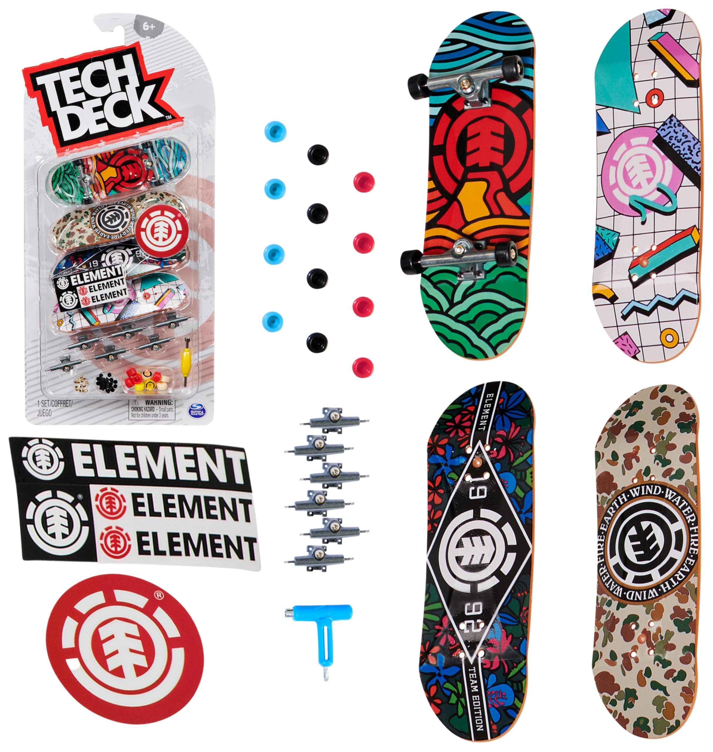 Ultra DLX Fingerboard 4-Pack, Element Skateboards, Collectible and Customizable Mini Skateboards, Multicolor