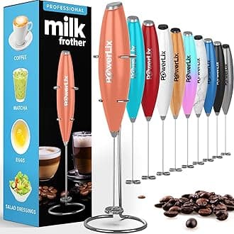 PowerLix Milk Frother Handheld Whisk - Electric Milk Frother Foamer with Stainless Steel Stand,15-20s, Powerful 19000rpm, Mini Drink Mixer Coffee Frother for Latte, Cappuccino, Hot Chocolate