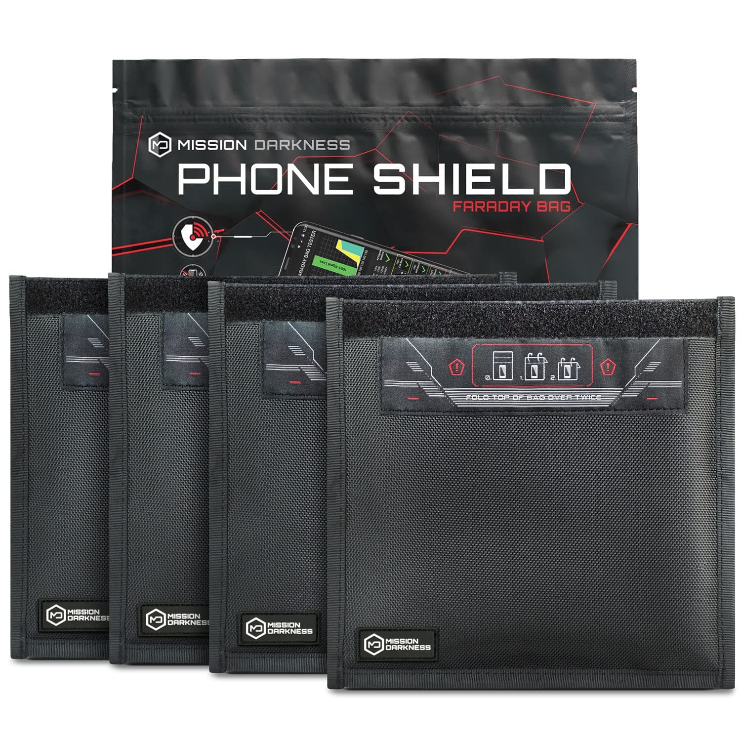 Mission Darkness Non-Window Faraday Bag for Phones (4-Pack) // Signal Blocking Bag Prevents Hacking Tracking Spying, Device Shielding for Law Enforcement Military Digital Forensics, EMP CME Protection