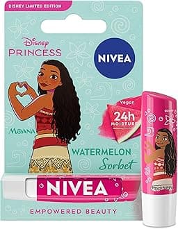 NIVEA Disney Princess Moana Limited Edition Watermelon Sorbet Lip Balm (4.8g), Unique Disney Princess Inspired Lip Balm for Kids, Contains Moisturising Shea Butter for 24 Hour Moisture