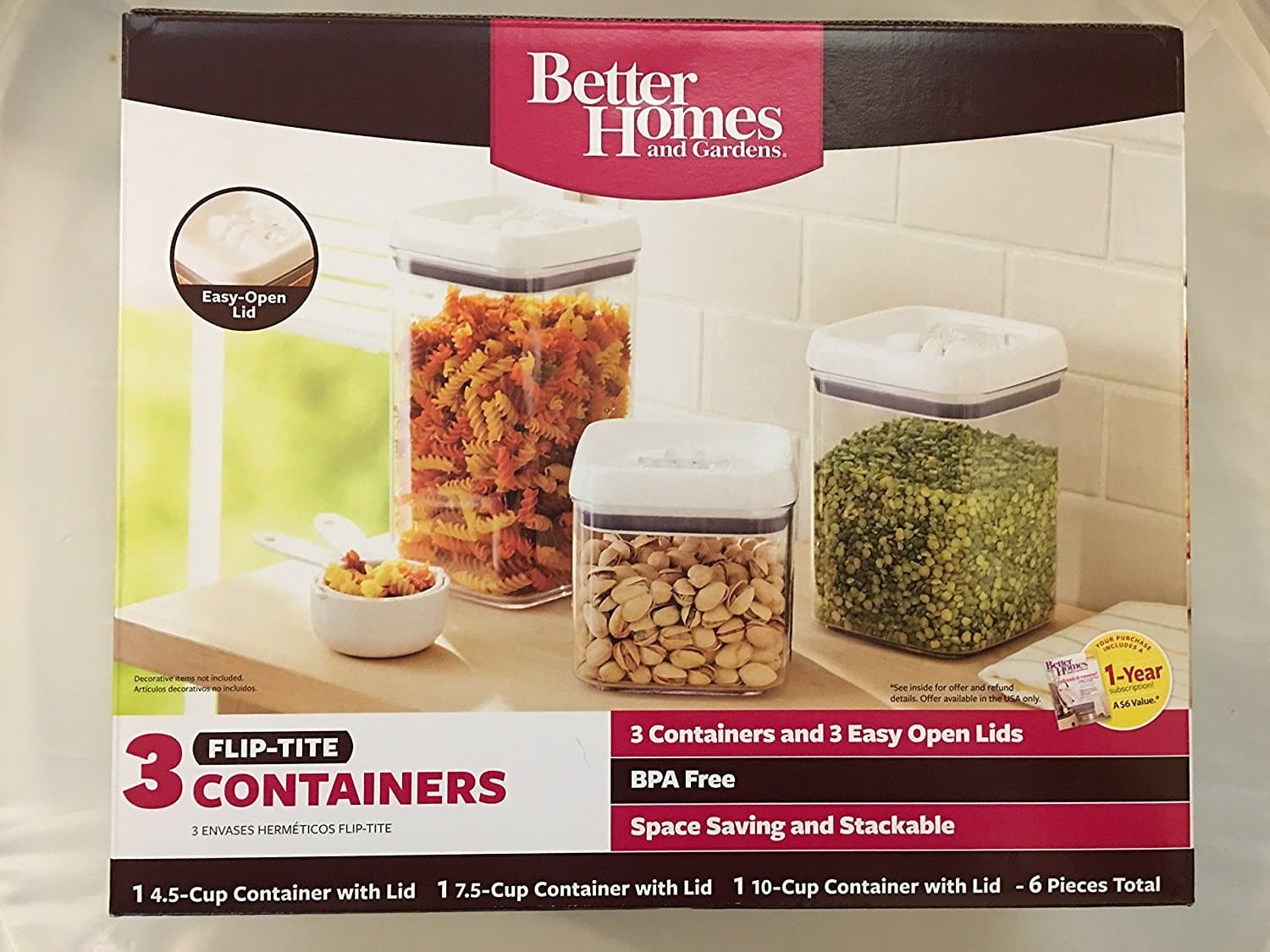 Better Homes & Gardens and 3 Container Flip-Tite Containers, White
