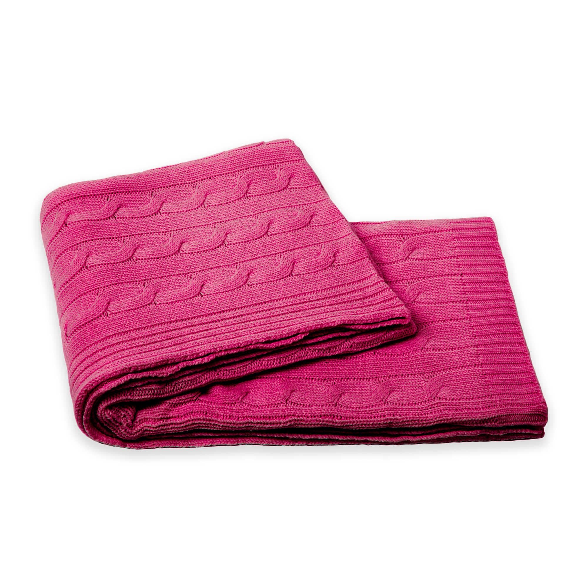 Flora Cashmere Ivy Cable Knit Throw Blanket in RASPBERRY