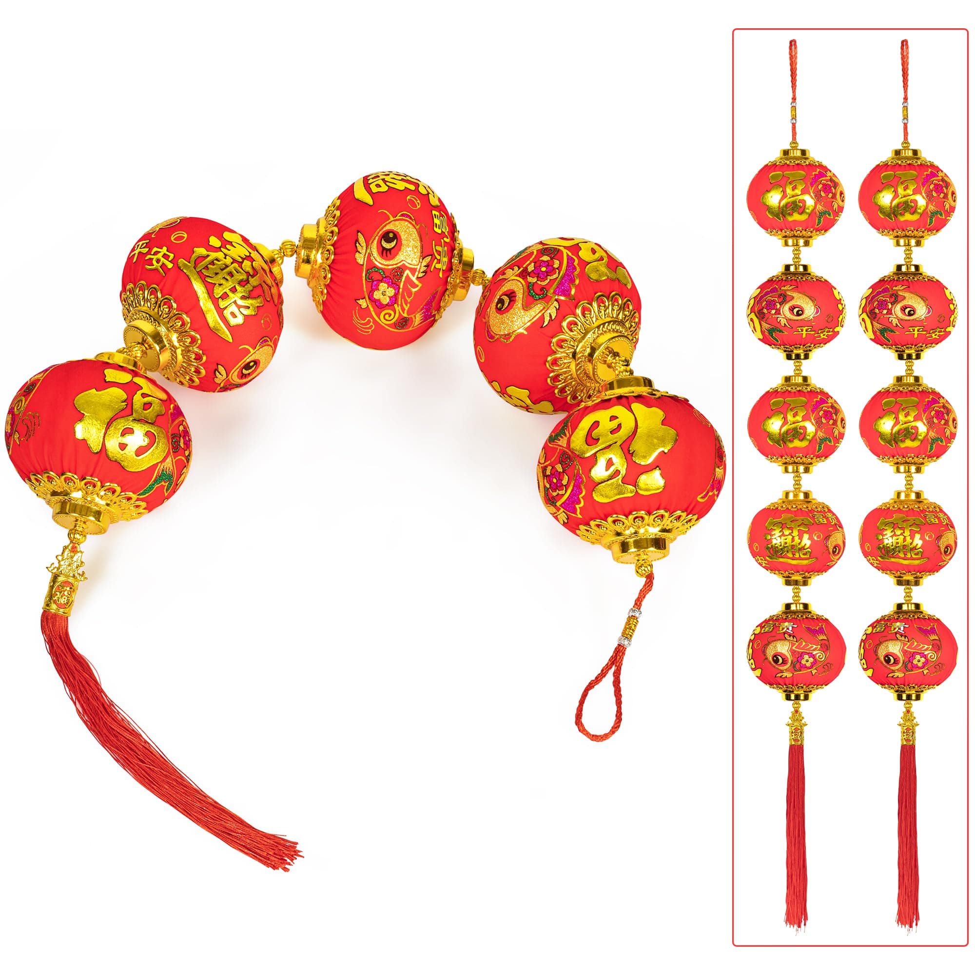 KI Store Pack of 2 Chinese Lanterns String Lunar New Year Decoration Oriental Pendant Ornaments Red Lucky Lantern for Spring Festival