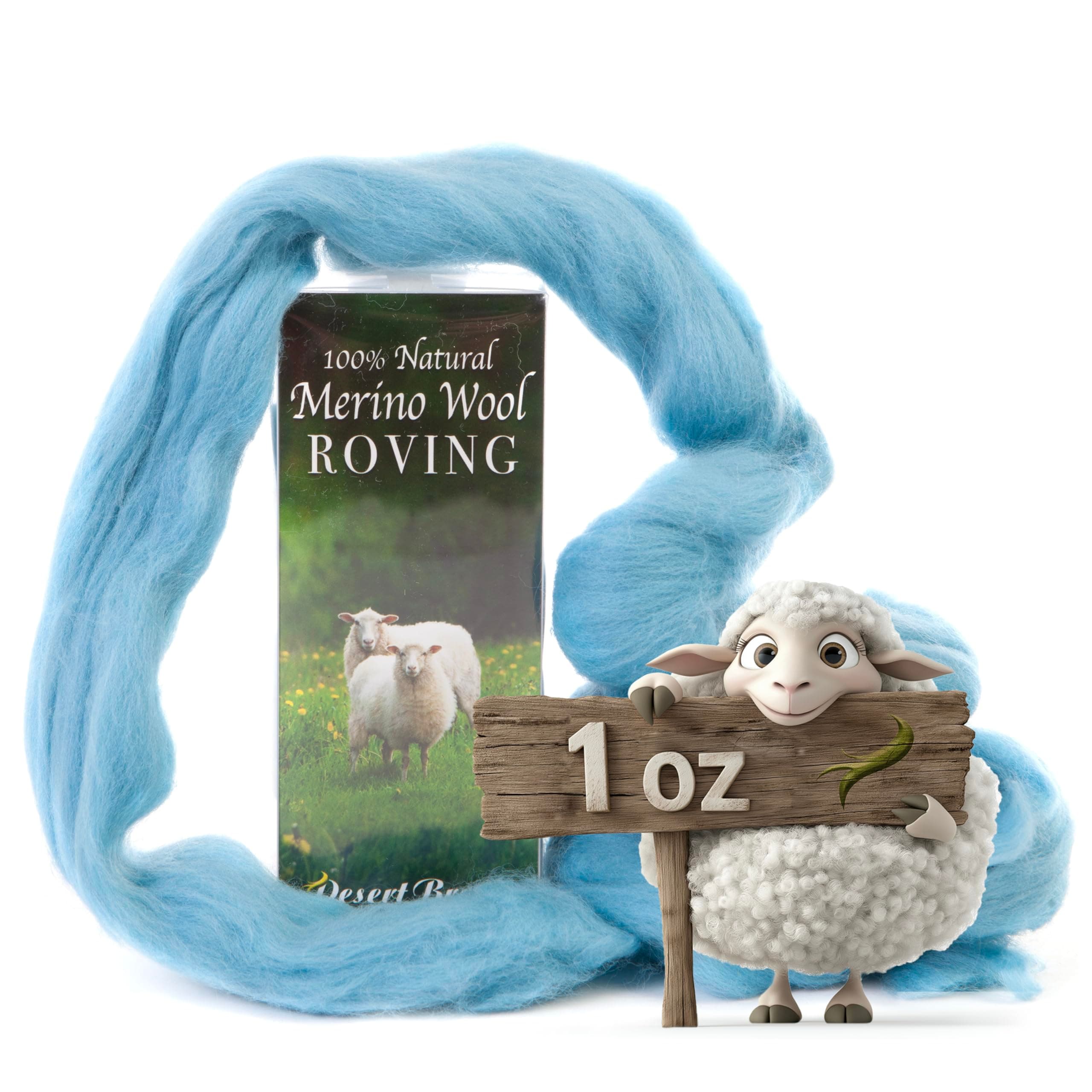 Desert Breeze Distributing 100% Natural Merino Wool Roving - Premium Combed Top Merino Roving Wool - Tapestry, Spinning, Wet Felting & Needle Felting Supplies - 21.5 Micron - 1 oz, Color Aqua Blue