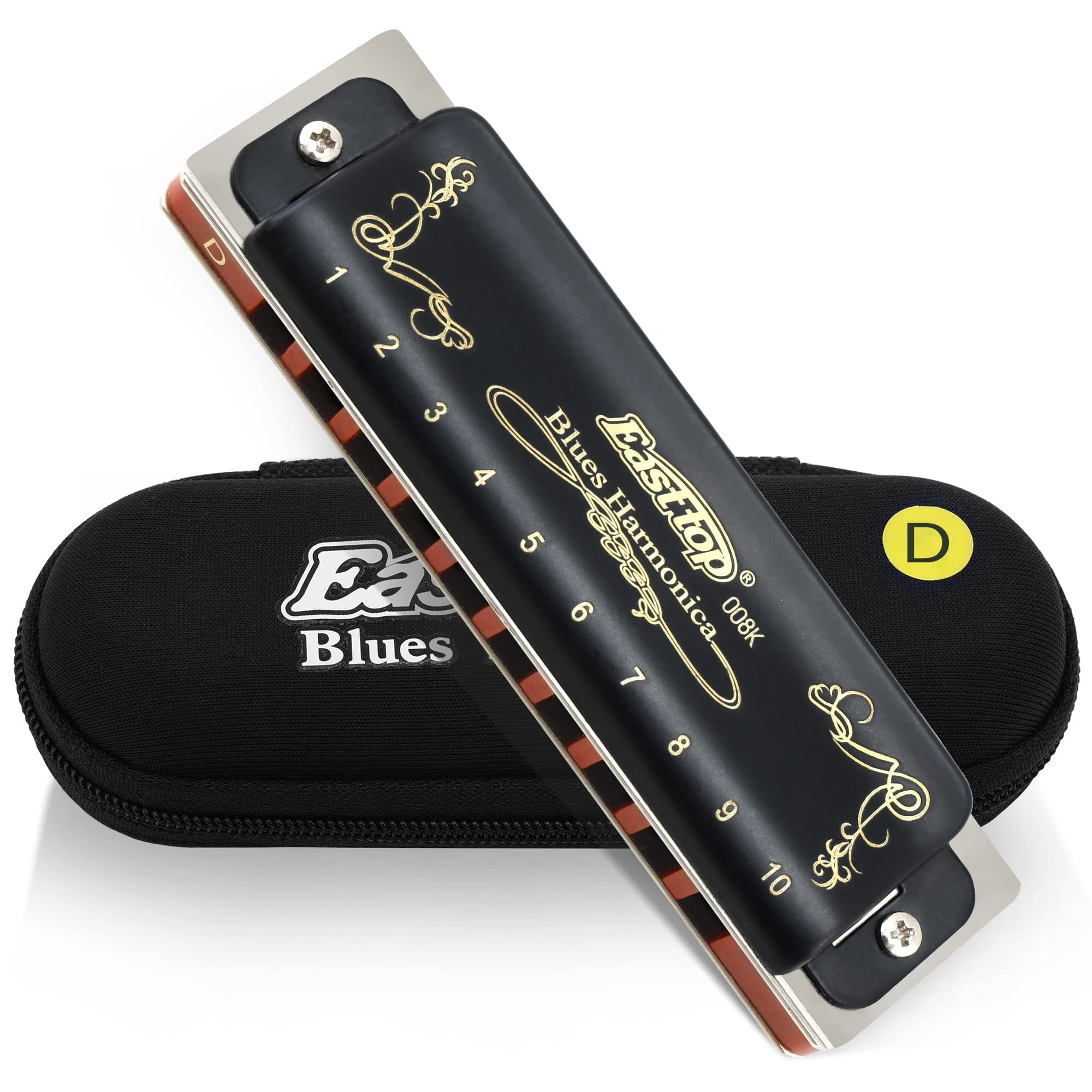 East top Harmonica d, 10 Holes 20 Tones Professional Diatonic Blues Harmonica in D, Top Grade Mouth Organ harmonica for Adults, Professional Player and Students
