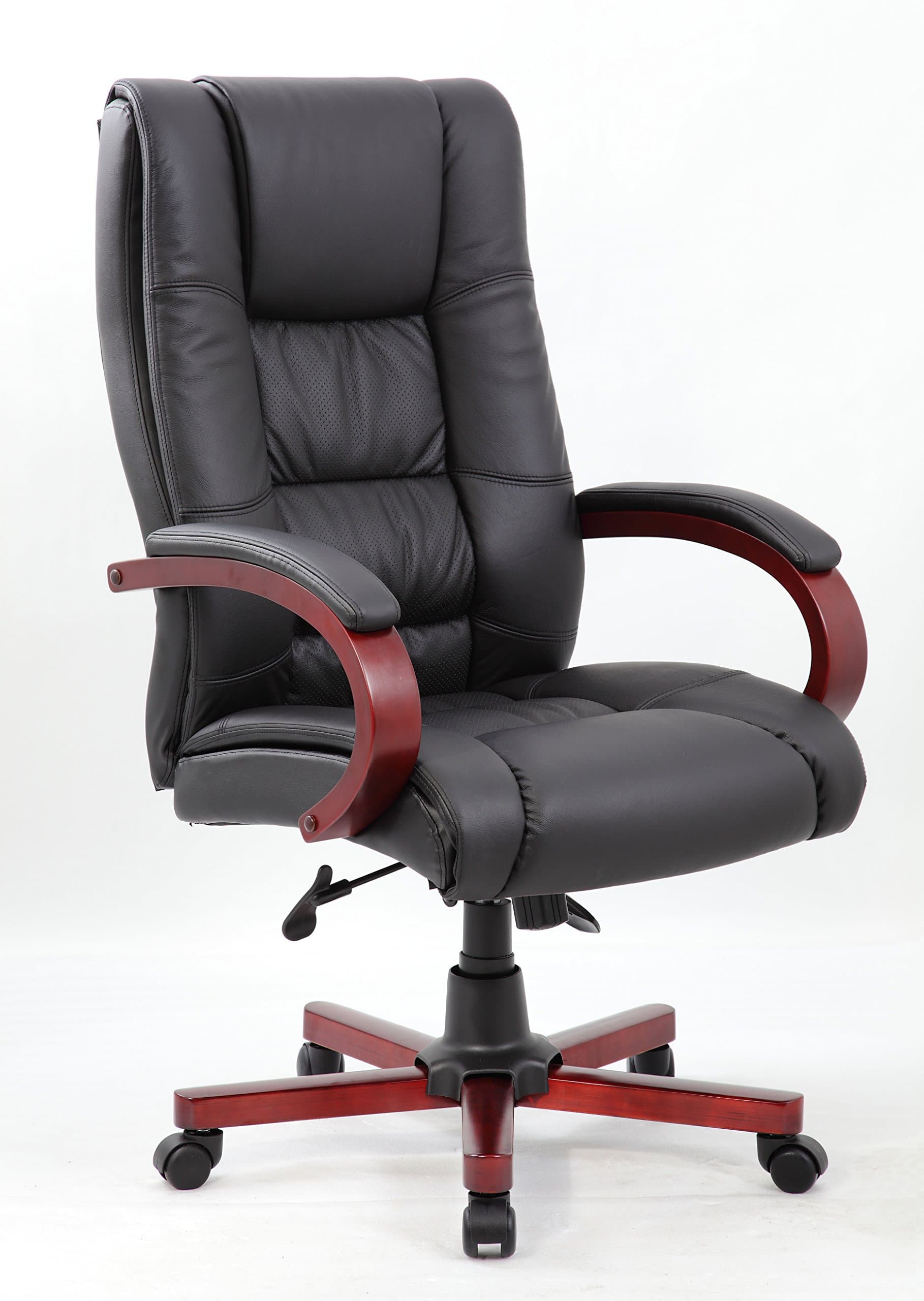 High Back Bonded Leather Gaming Executive Luxury Swivel Managers Office Desk High Back Antique Style Chair Furniture Black (Black)