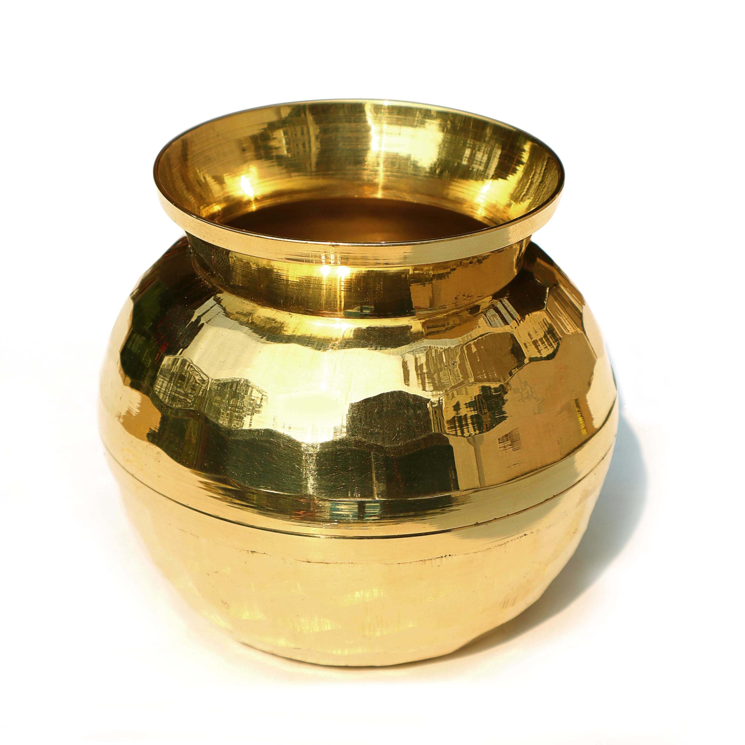 Pure Source India Diamond Cut Brass Lota for Puja | Brass Kalash, 1000ml, 1 Piece (5.5 Inch - Gold)