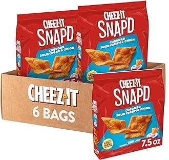 Cheez-It Snap'd Cheese Cracker Chips, Thin Crisps, Lunch Snacks, Cheddar Sour Cream and Onion, 45oz Case (6 Bags)