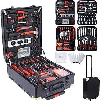 969pcs Home Repair Tool Set Kit for Men, Toolbox Storage Case with 4 Drawers, General Household Tool Kit with Rolling Tool Box, Tool Set Kit for Maintenance, Garden, Homeowner, Handyman -Black